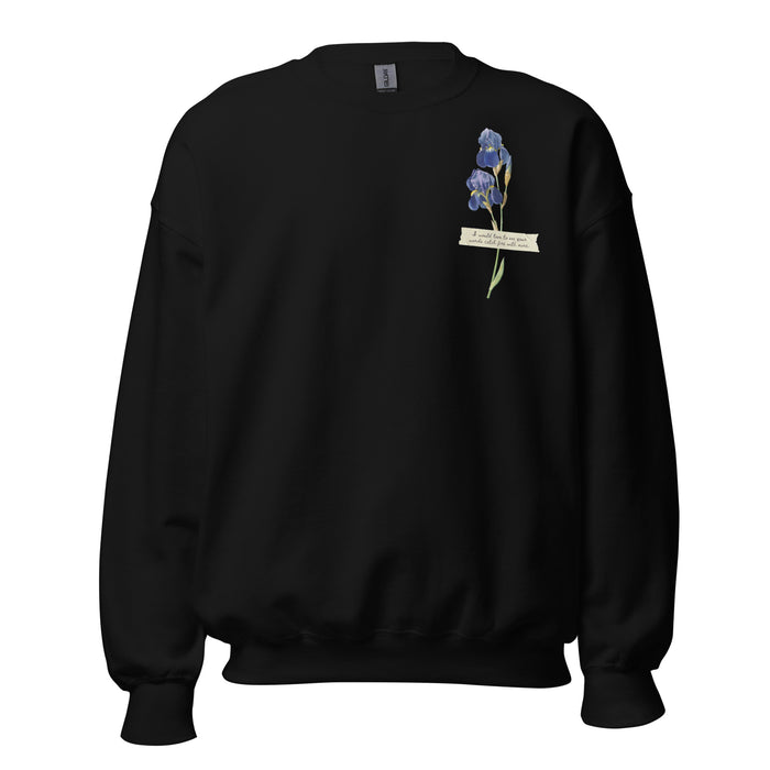 I Would Love to See Your Words Catch Fire with Mine Sweatshirt - The Bean Workshop - Book Lover Gift, Bookish Sweatshirt, Cozy Aesthetic, Dark Academia, Divine Rivals, Divine Rivals sweatshirt, Iris Winnow, Letters of Enchantment, Letters of Enchantment book merch, Reader Apparel., Rebecca Ross, Rebecca Ross cozy sweater, Roman Kitt, Romantic fantasy apparel for readers, sweatshirt, Vintage Floral, Words catch fire quote