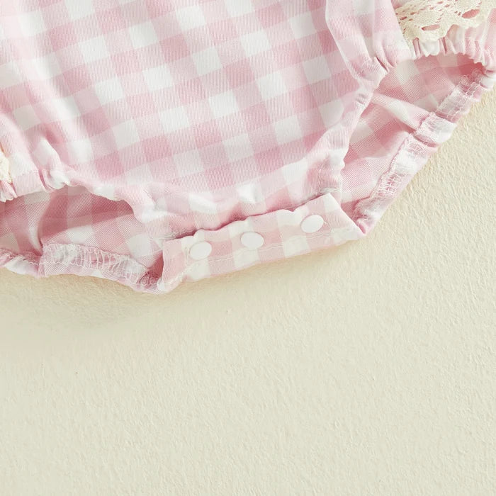 ICE CREAM Pink Checkered Romper