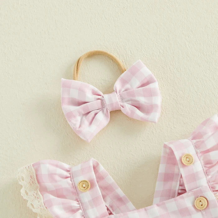 ICE CREAM Pink Checkered Romper