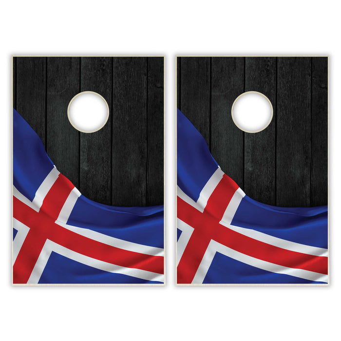Iceland Flag Tailgate Cornhole Set - Black Wood