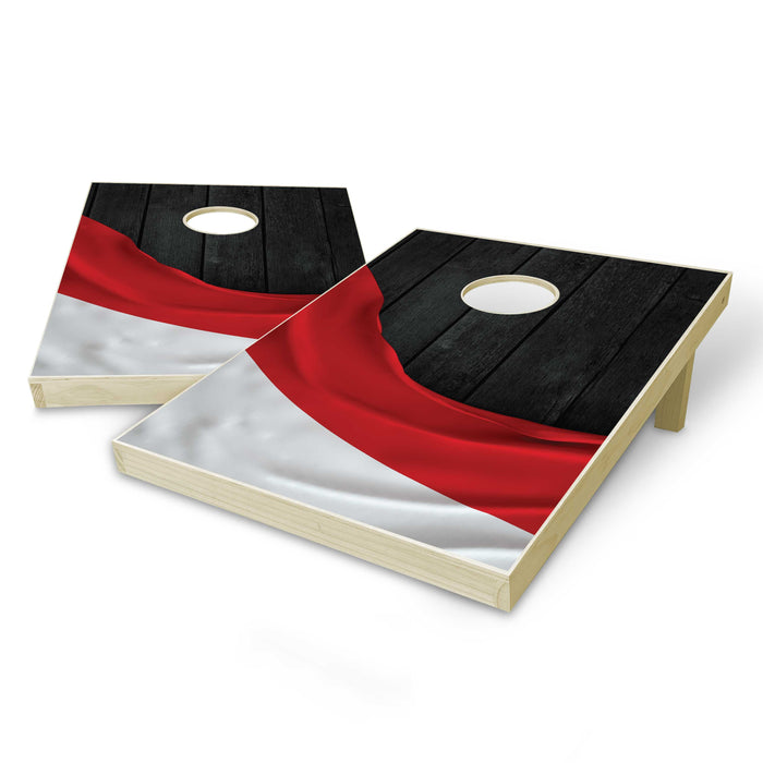 Indonesia Flag Tailgate Cornhole Set - Black Wood