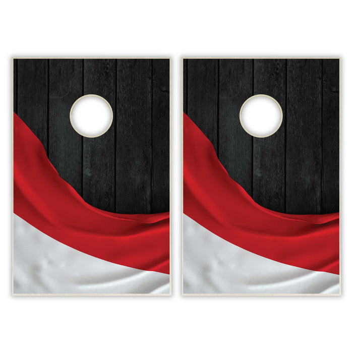 Indonesia Flag Tailgate Cornhole Set - Black Wood