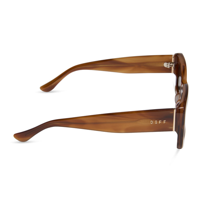 diff eyewear featuring the indy rectangle sunglasses with a tawny brown tortoise frame and brown polarized lenses side view