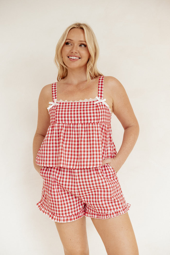 Petal and Pup USA SETS Isidore Gingham Short Set - Red