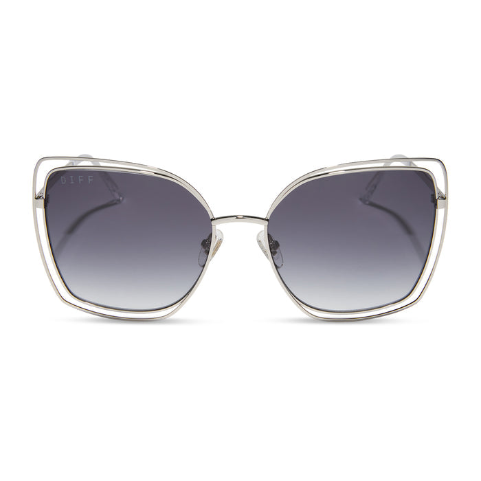 diff eyewear featuring the jacqueline square sunglasses with a silver frame and grey gradient lenses front view