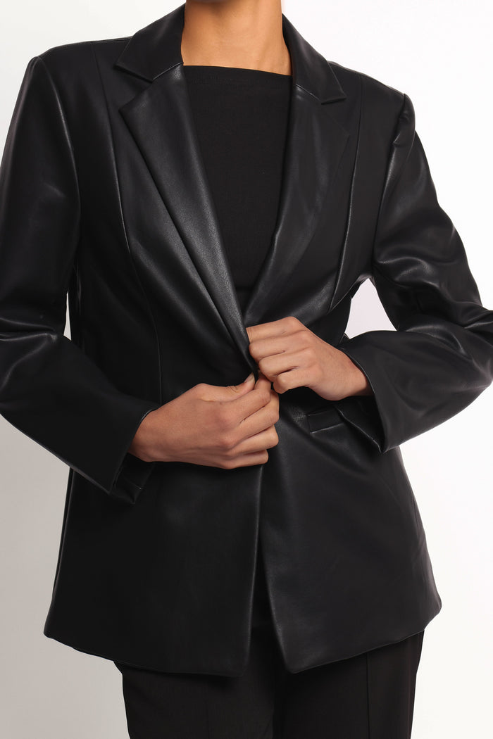 Petal and Pup USA OUTERWEAR Jamie Faux Leather Blazer - Black