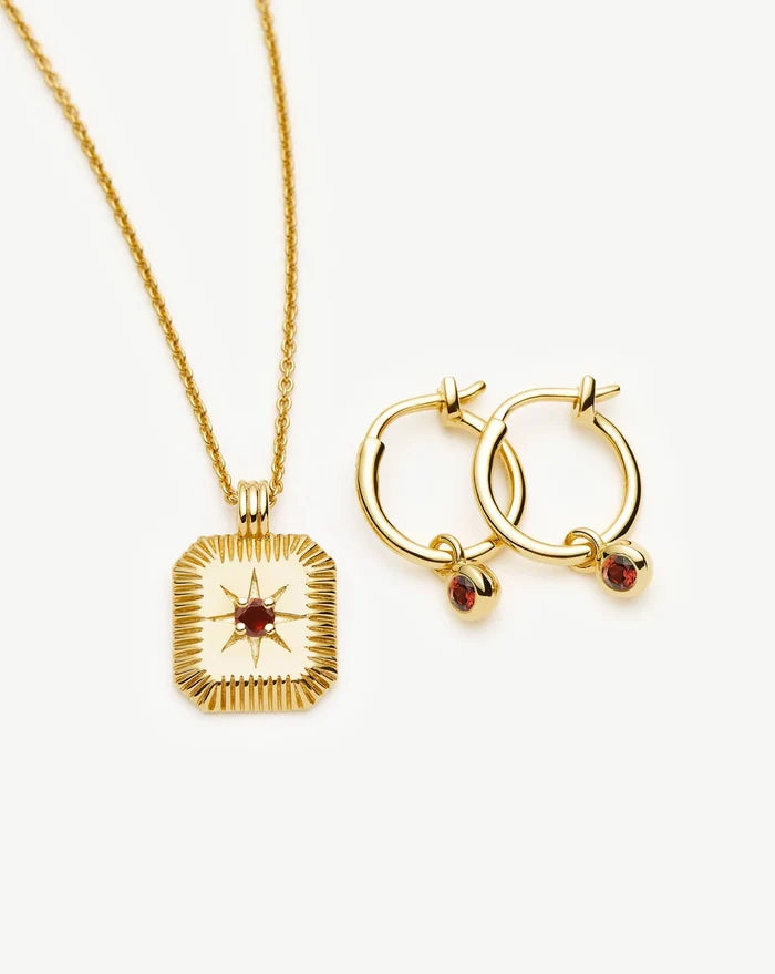 January Birthstone Necklace & Charm Earrings Set | 18k Gold Vermeil/Garnet Necklaces Missoma