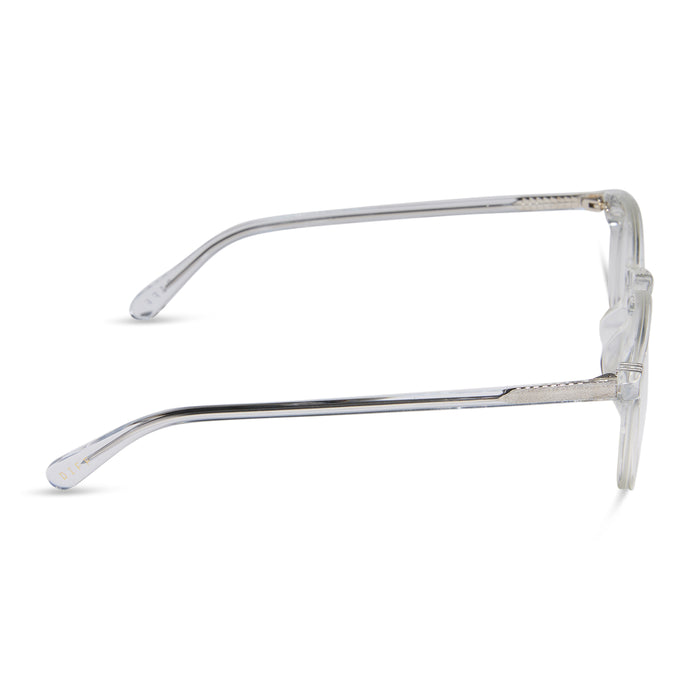diff eyewear featuring the jaxson square prescription glasses with a clear crystal frame side view