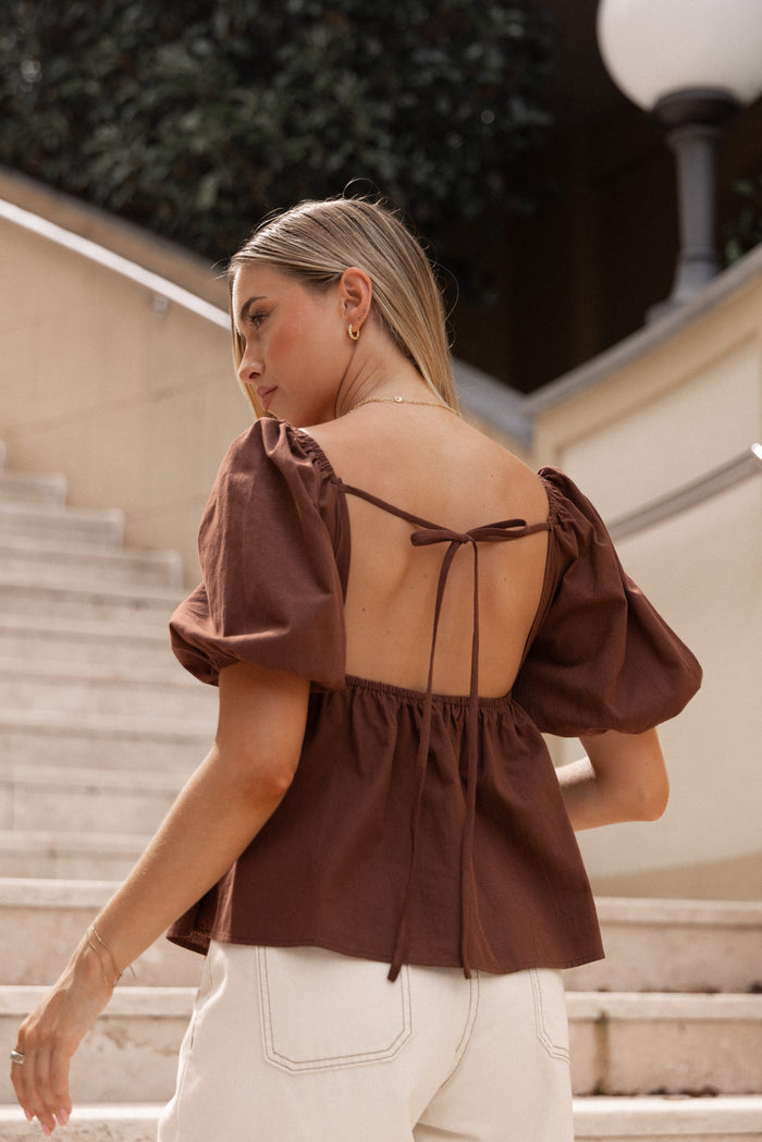 Petal and Pup USA TOPS Jemima Puff Sleeve Top - Chocolate (Hold for Amazon)