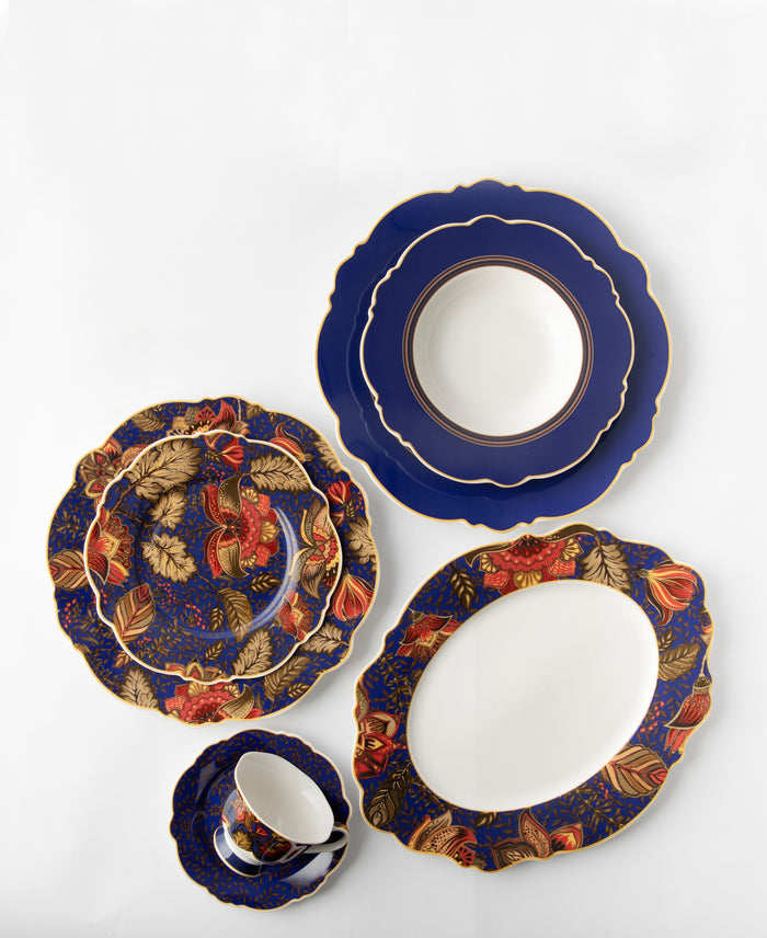 Jenna Clifford Blue Fern 28cm Dinner Plate - Blue, Gold & White