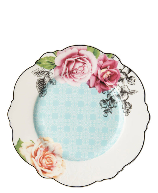 Jenna Clifford Wavy Rose Dinner Plate 27.7cm - White & Blue