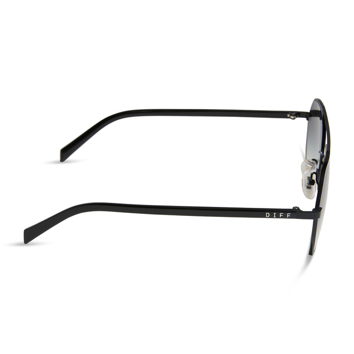 jojo fletcher x diff eyewear joelle navigator sunglasses with a black metal frame and grey gradient polarized lenses side view