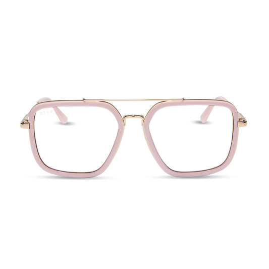 diff eyewear featuring the jordan navigator prescription glasses with a powder pink and gold frame front view