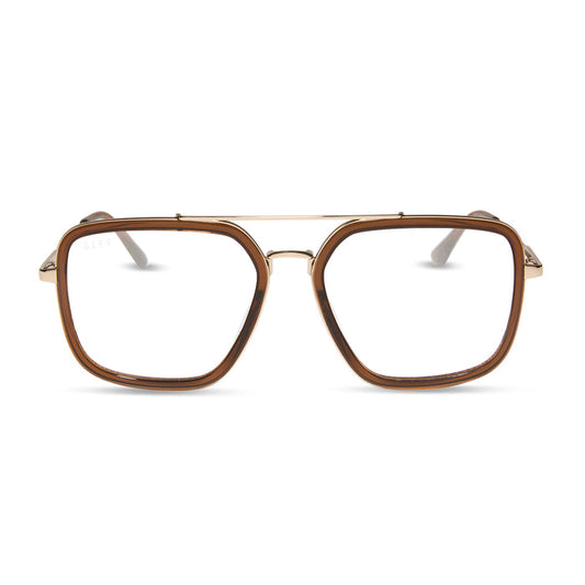 diff eyewear featuring the jordan navigator prescription glasses with a whiskey and gold frame front view