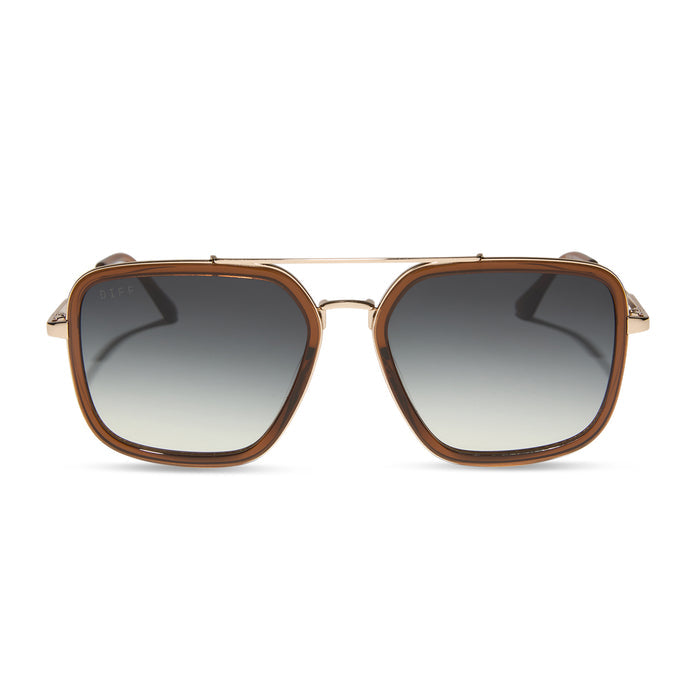 diff eyewear featuring the jordan navigator sunglasses with a whiskey with gold frame and grey gradient lenses front view