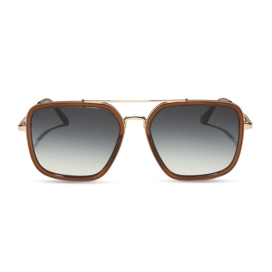 diff eyewear featuring the jordan navigator sunglasses with a whiskey with gold frame and grey gradient lenses front view