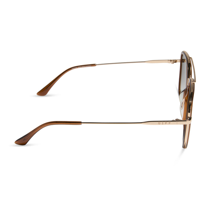 diff eyewear featuring the jordan navigator sunglasses with a whiskey with gold frame and grey gradient lenses side view