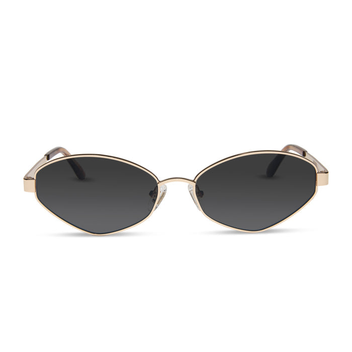 jojo fletcher x diff eyewear jordy cat eye prescription sunglasses with a gold metal frame chocolate crystal temples front view