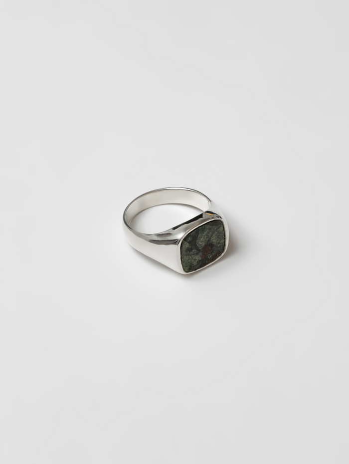 Wolf Circus Classic Unisex Men's Square Natural Gemstone Inlay Signet Moss Green Stone 925 Sterling Silver | Jules Ring in Dragon Jasper and Sterling Silver-Rings-wolfcircus.com