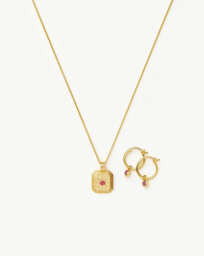 July Birthstone Necklace & Charm Earrings Set | 18k Gold Vermeil/Glass Filled Ruby Necklaces Missoma