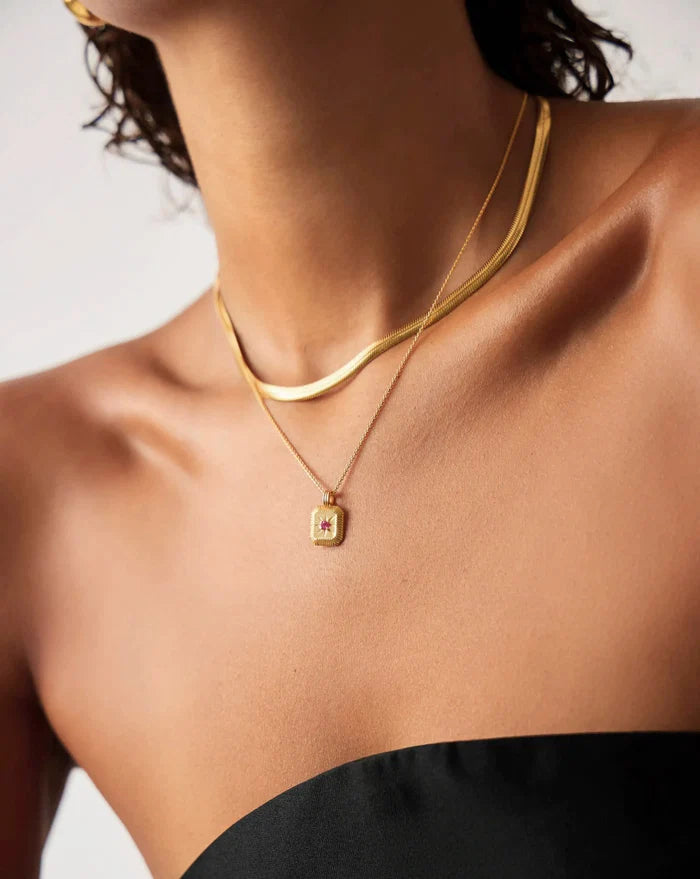 July Birthstone Necklace & Charm Earrings Set | 18k Gold Vermeil/Glass Filled Ruby Necklaces Missoma