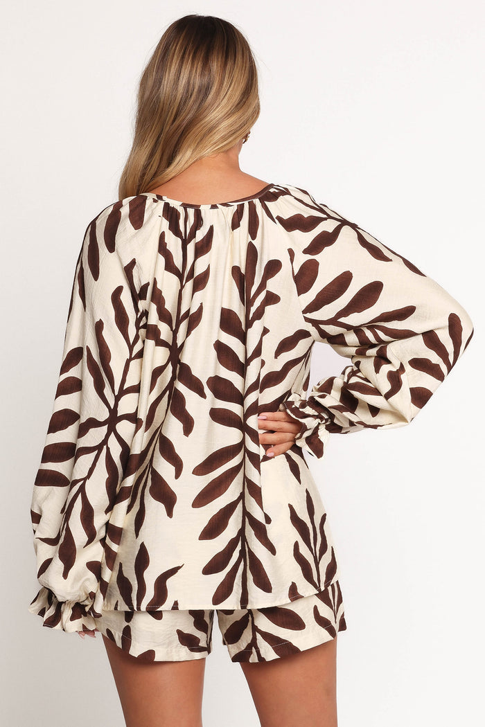 Petal and Pup USA TOPS July Long Sleeve Smock Top - Brown Palm