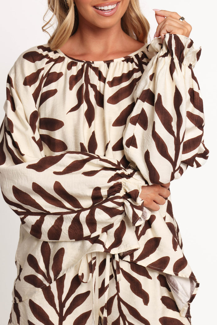 Petal and Pup USA TOPS July Long Sleeve Smock Top - Brown Palm