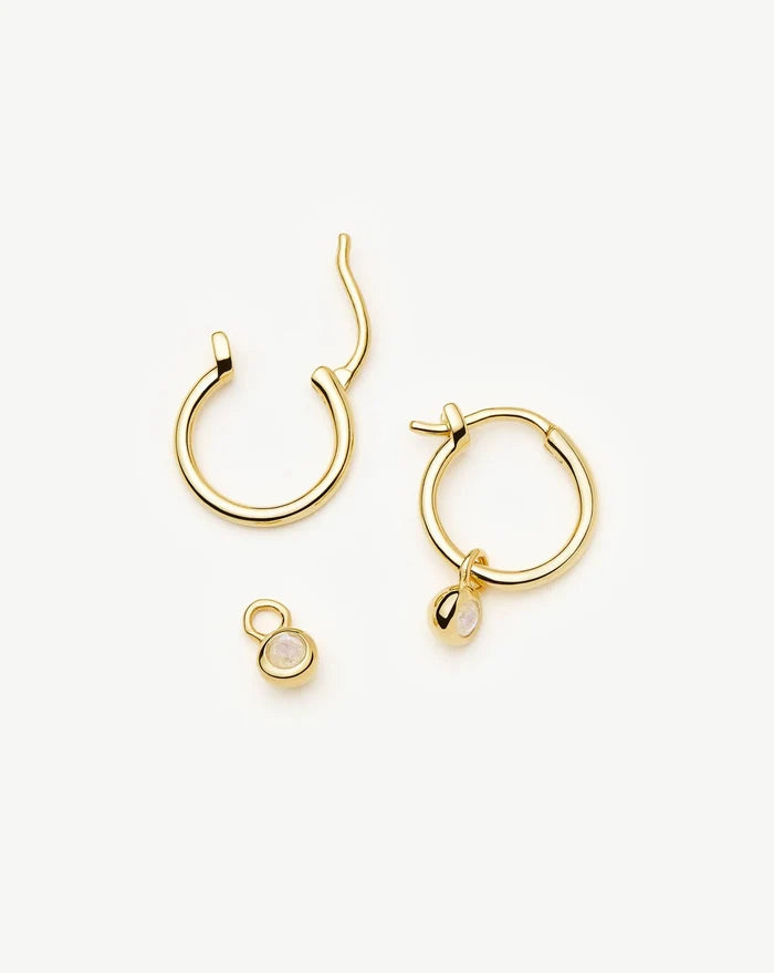 June Birthstone Mini Charm Hoop Earrings | 18k Gold Vermeil/Rainbow Moonstone Earrings Missoma