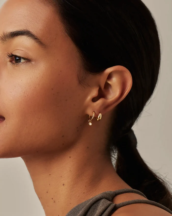 June Birthstone Mini Charm Hoop Earrings | 18k Gold Vermeil/Rainbow Moonstone Earrings Missoma