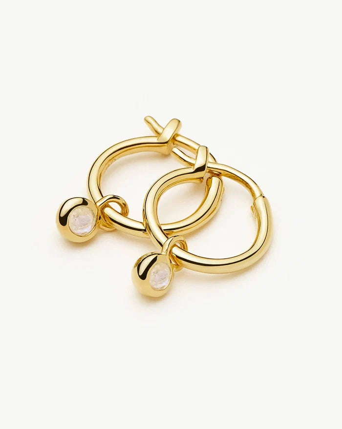 June Birthstone Mini Charm Hoop Earrings | 18k Gold Vermeil/Rainbow Moonstone Earrings Missoma