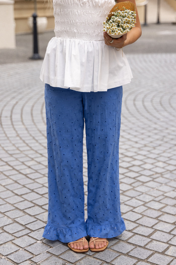 Petal and Pup USA BOTTOMS Katya Embroidered Pants - Cobalt (Hold for Amazon)