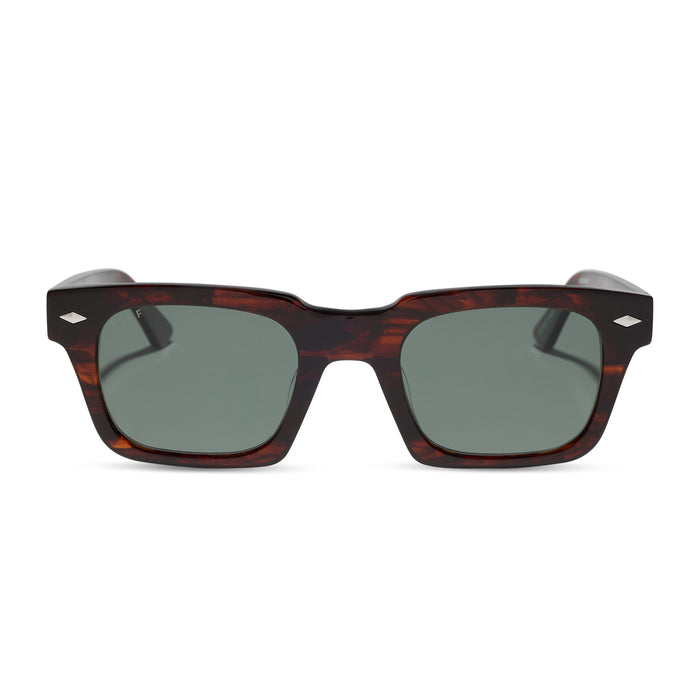 yellowstone x diff eyewear featuring the kayce dutton square sunglasses with a western sequoia acetate frame and green g15 polarized lenses front view