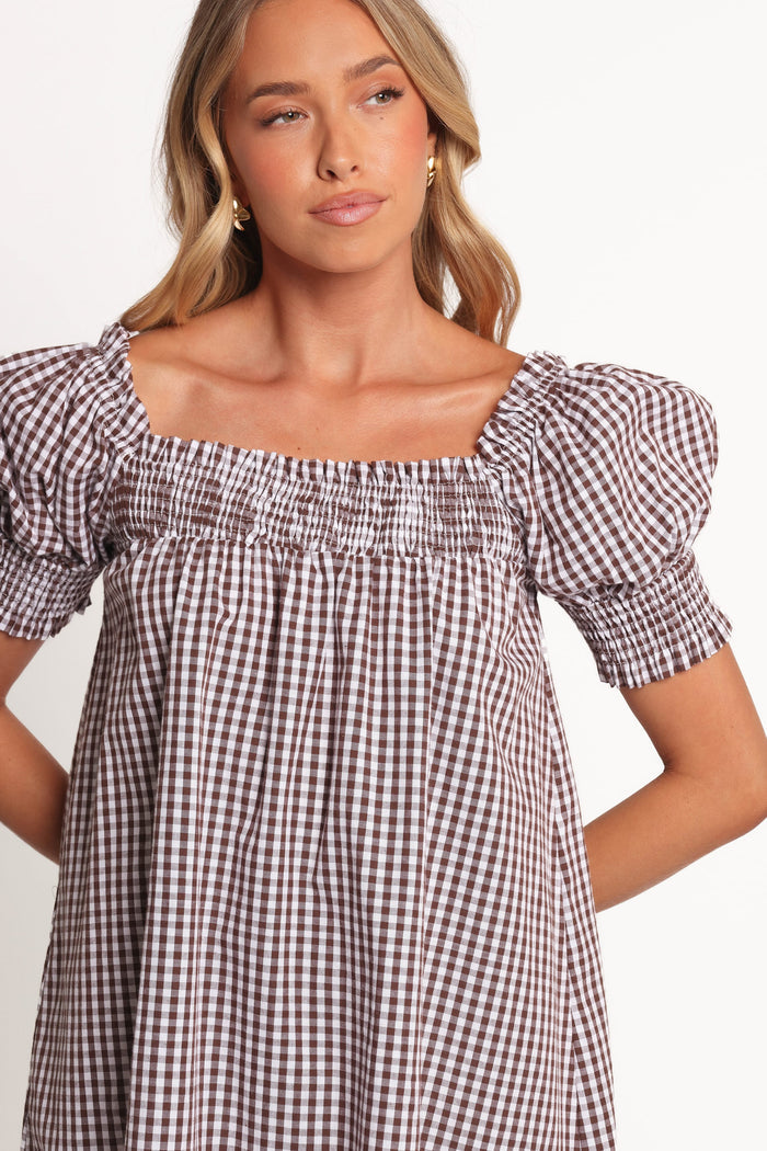 Petal and Pup USA DRESSES Kennedy Smock Mini Dress - Chocolate Gingham