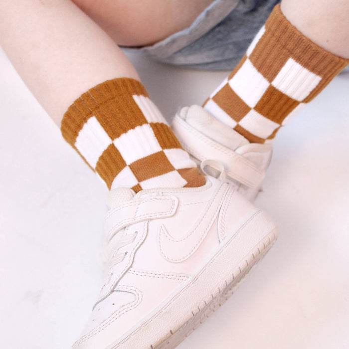 Kickin it up Socks - Camel Checker