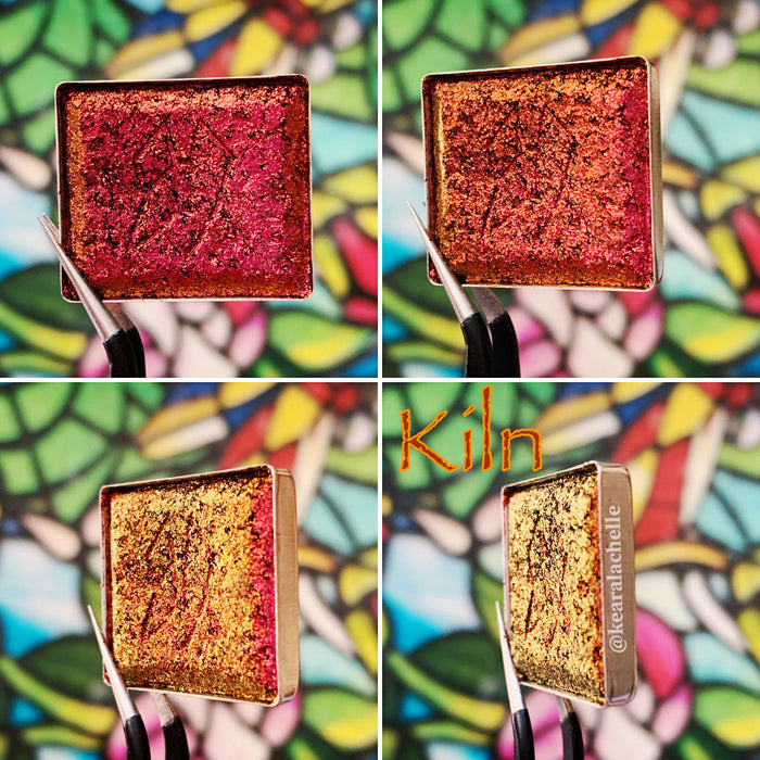 Kiln Jewelled Multichrome Eyeshadow angle shifts red-orange-gold