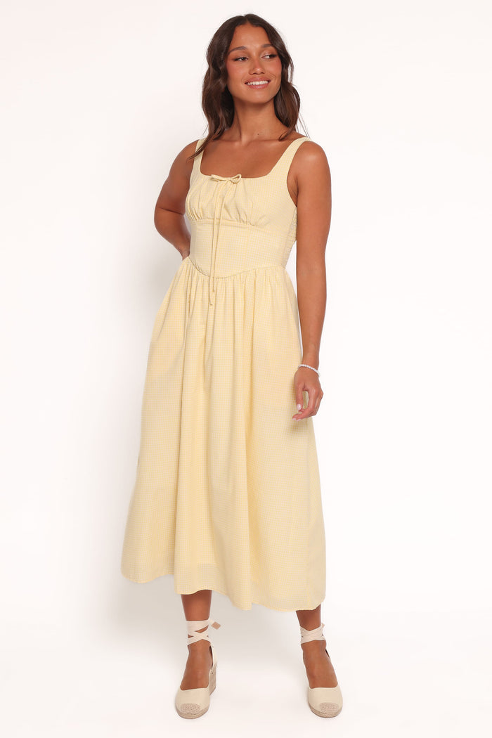 Petal and Pup USA DRESSES Kinslee Midi Dress - Yellow Gingham