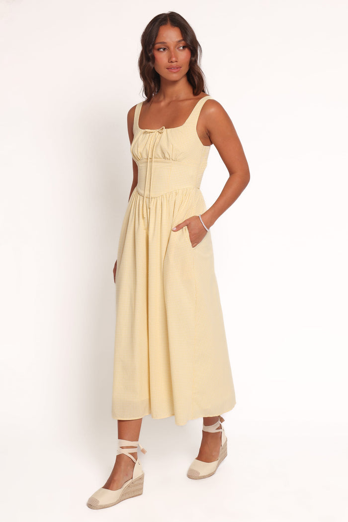 Petal and Pup USA DRESSES Kinslee Midi Dress - Yellow Gingham