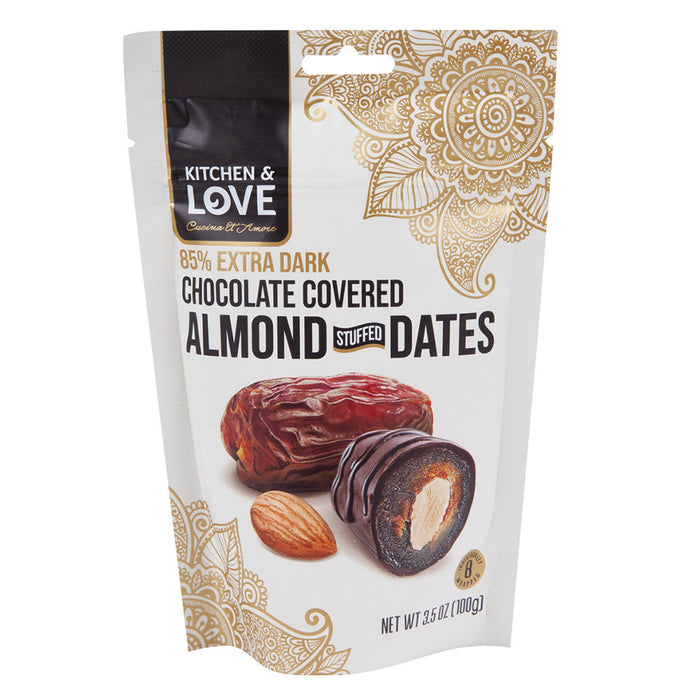 Kitchen and Love 85% Dark Chocolate Covered Almond Stuffed Dates - 3.5 OZ