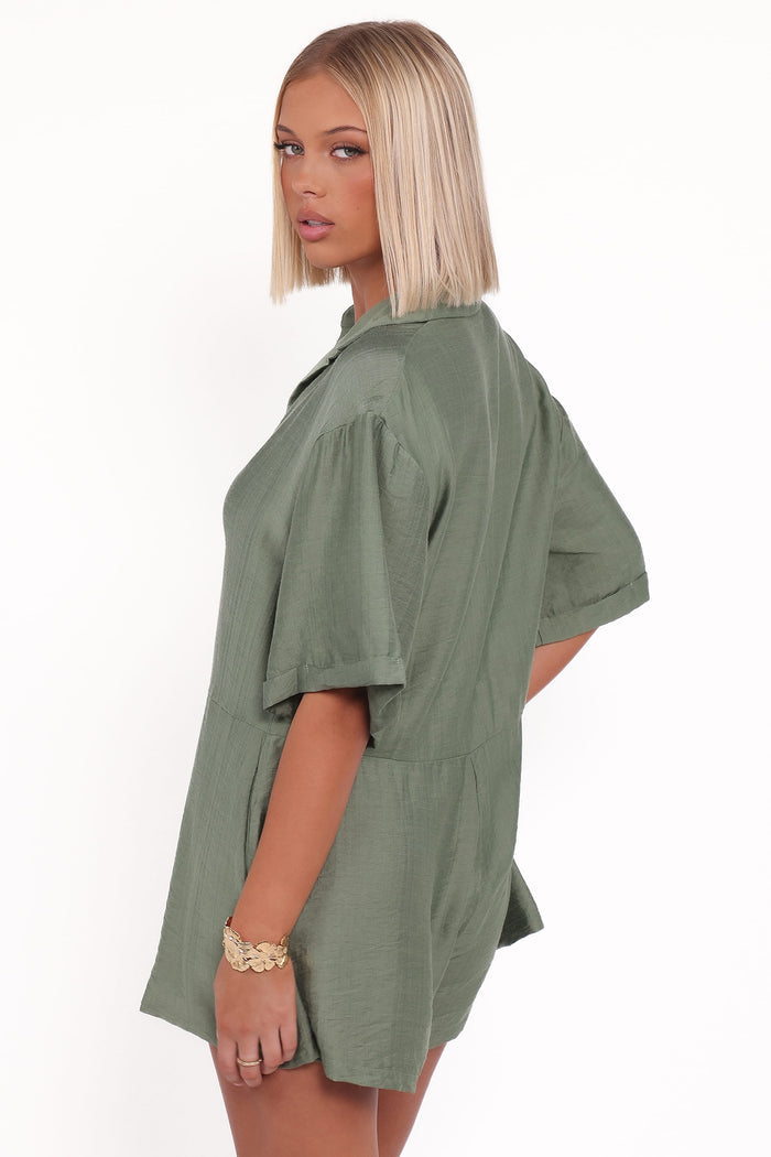 Petal and Pup USA PLAYSUITS Kiya Drop Waist Romper - Palm Green