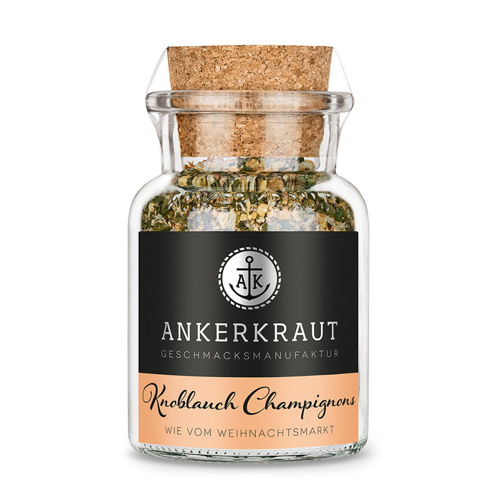 Knoblauch Champignons Korkenglas