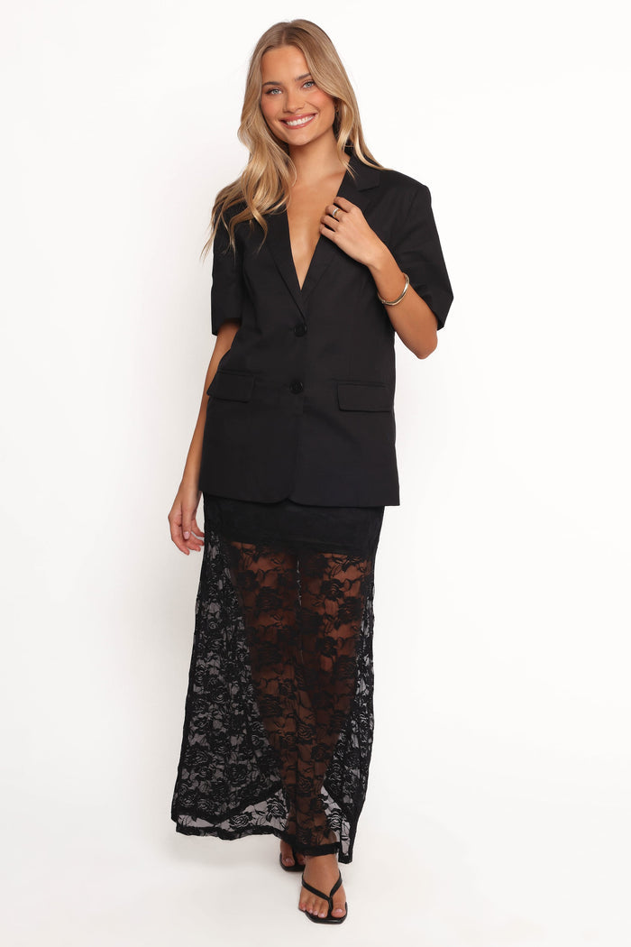 Petal and Pup USA BOTTOMS Laken Sheer Lace Maxi Skirt - Black