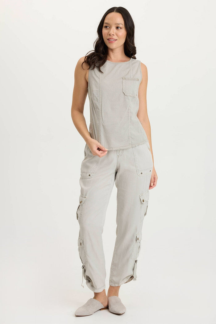 XCVI Landis Peforated Poplin + Jersey Pocket Tank
