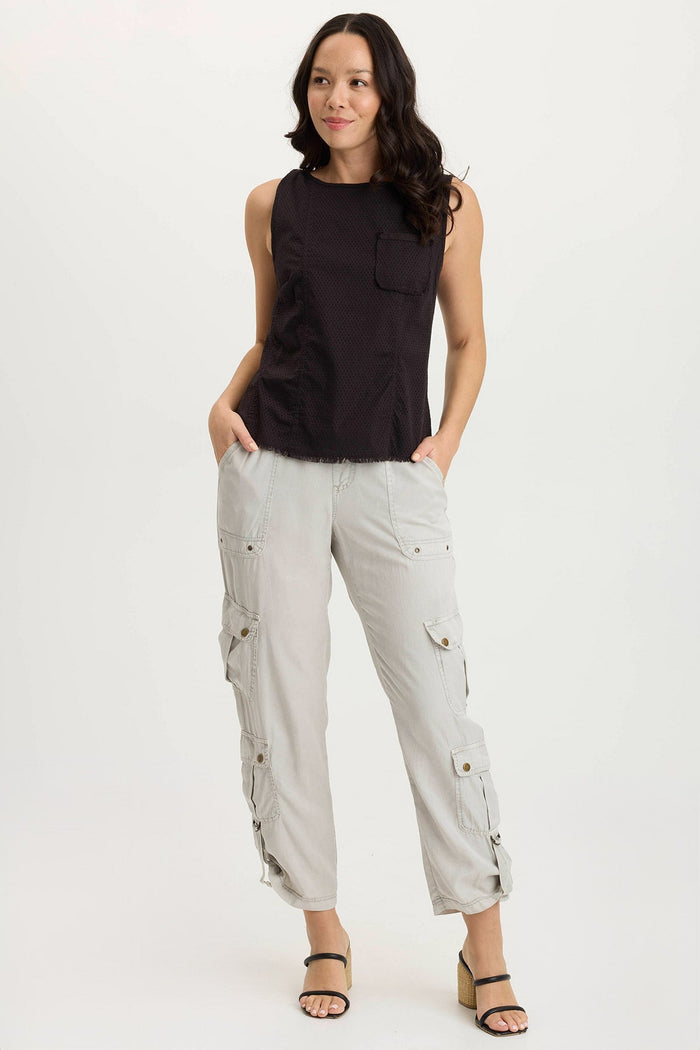 XCVI Landis Peforated Poplin + Jersey Pocket Tank