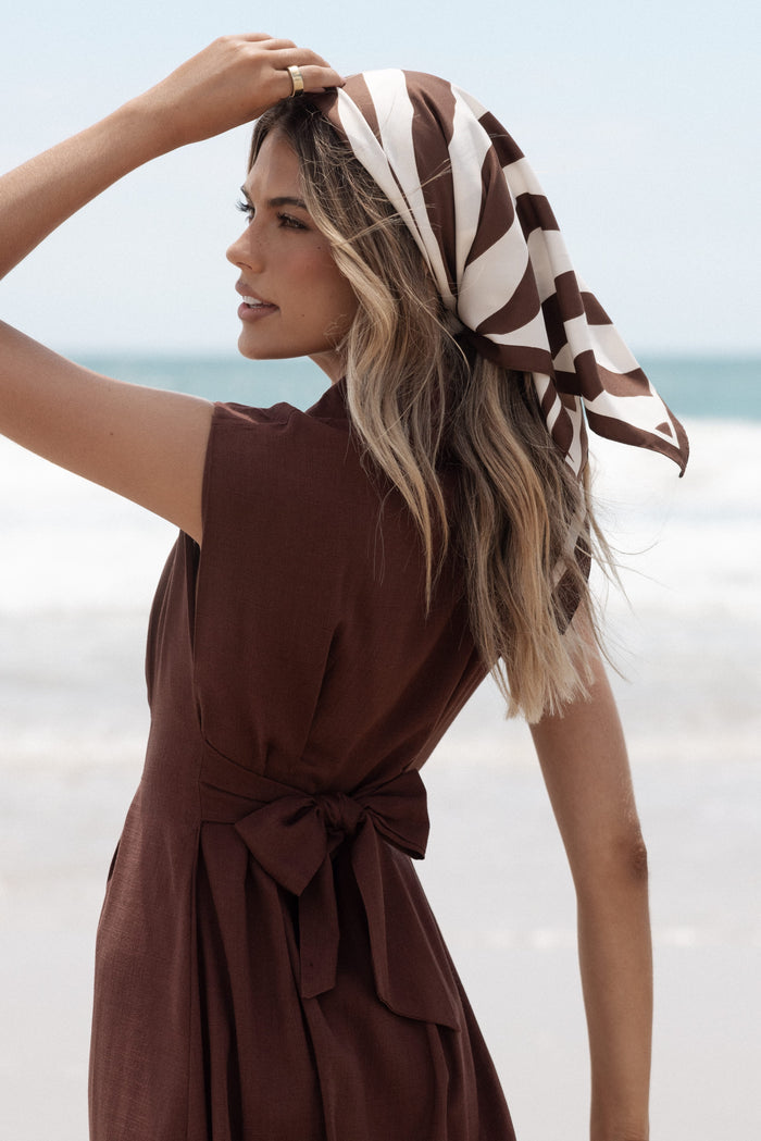 Petal and Pup USA ACCESSORIES Lara Hair Scarf - Chocolate/White One Size