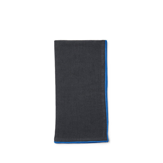 Madre Linen Large Napkin in Charcoal Grey and Blue Trim