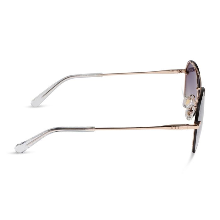 diff eyewear featuring the lenox xs aviator sunglasses with a champagne gold (light gold) frame and blue slate gradient with silver flash lenses side view
