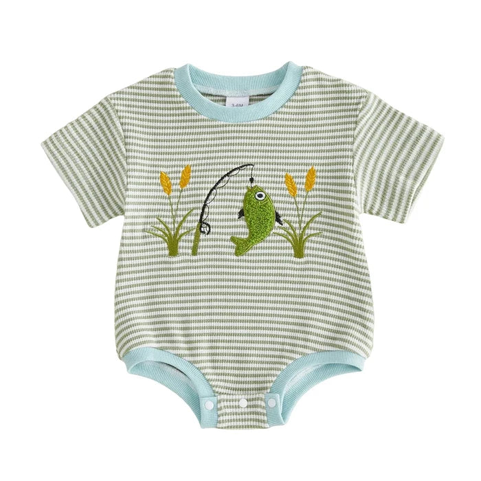 LET'S GO FISHING Striped Onesie