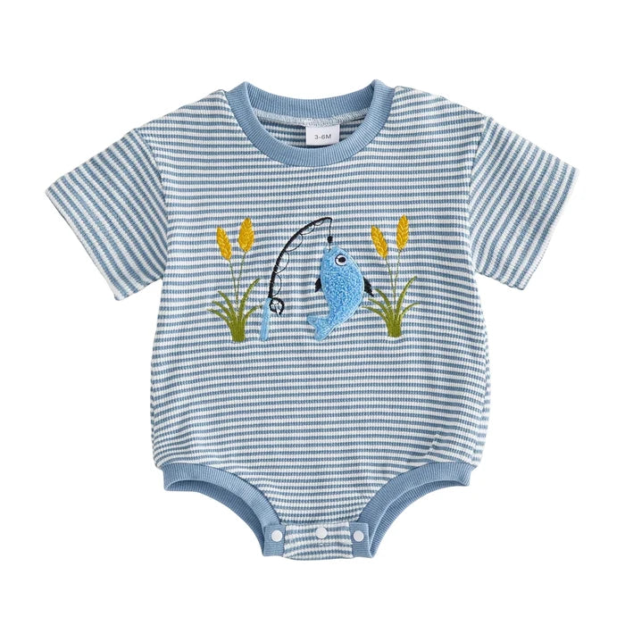 LET'S GO FISHING Striped Onesie