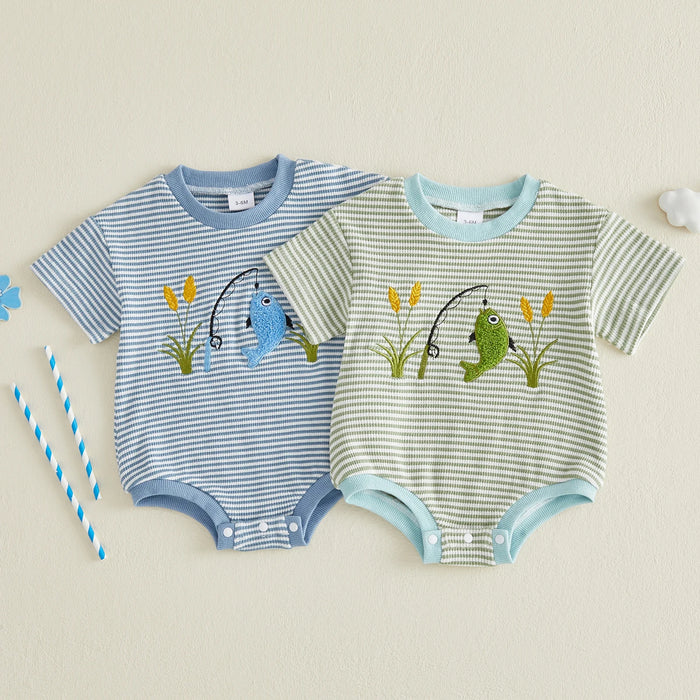 LET'S GO FISHING Striped Onesie