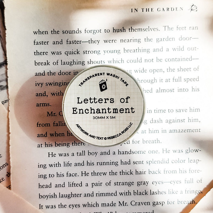 Letters of Enchantment Washi Tape | Divine Rivals Rebecca Ross Gift - The Bean Workshop - book lover gift, bookish gift, bookish washi tape, Divine Rivals, Divine Rivals merch, fantasy romance, Iris and Roman, journaling supplies, Letters of Enchantment, planner supplies, Rebecca Ross, Rebecca Ross merch, Ruthless Vows, scrapbooking, washi tape